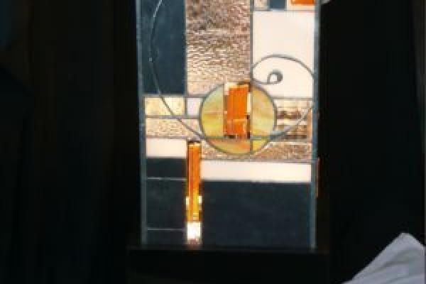 lampe art deco avec melange verre, ardoise